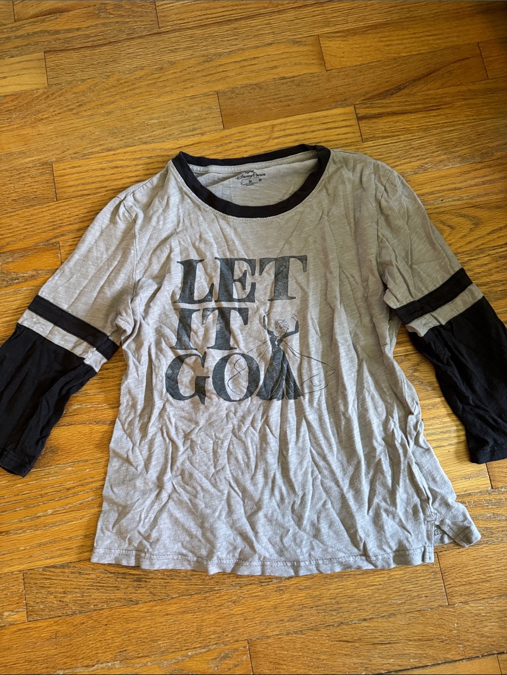 Disney LET IT GO Long Sleeve Ringer Tee - Gray & Black
